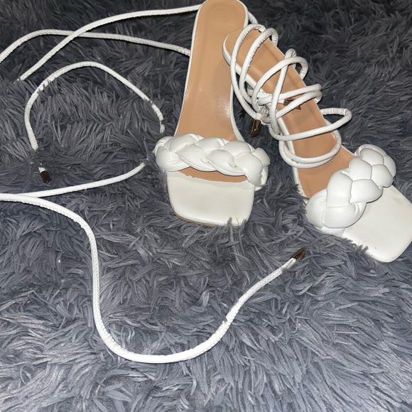 White Ankle Tie Heels - Picture 3 of 6